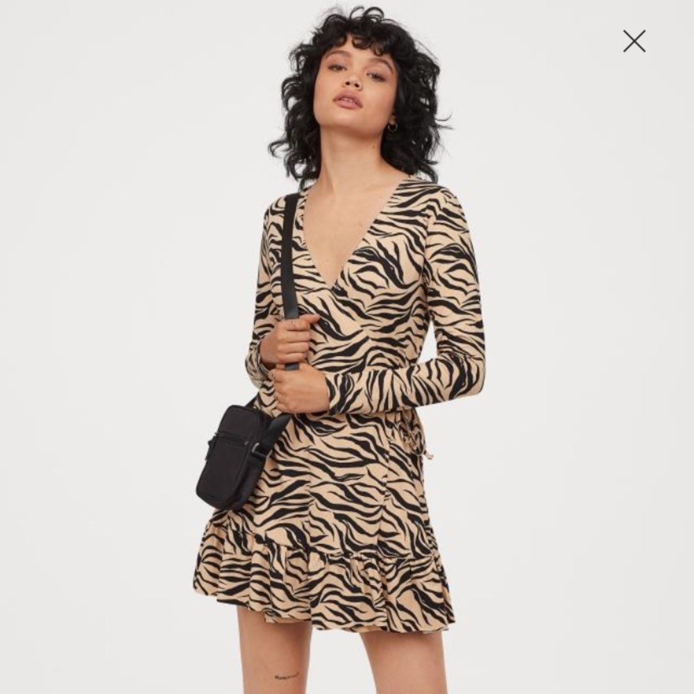 NWT HM Tiger Print Wrap Mini Long Sleeve Dress
